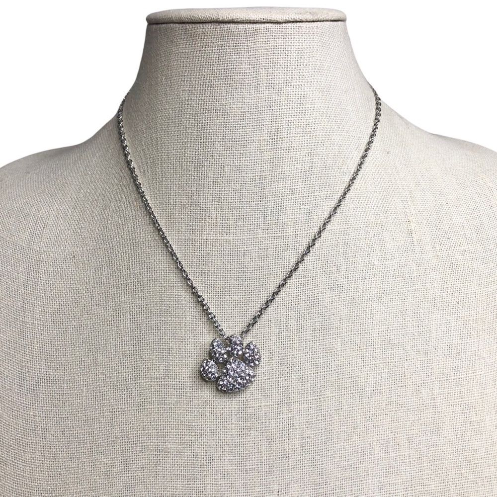 Pave Rhinestone Paw Print Pendant Necklace